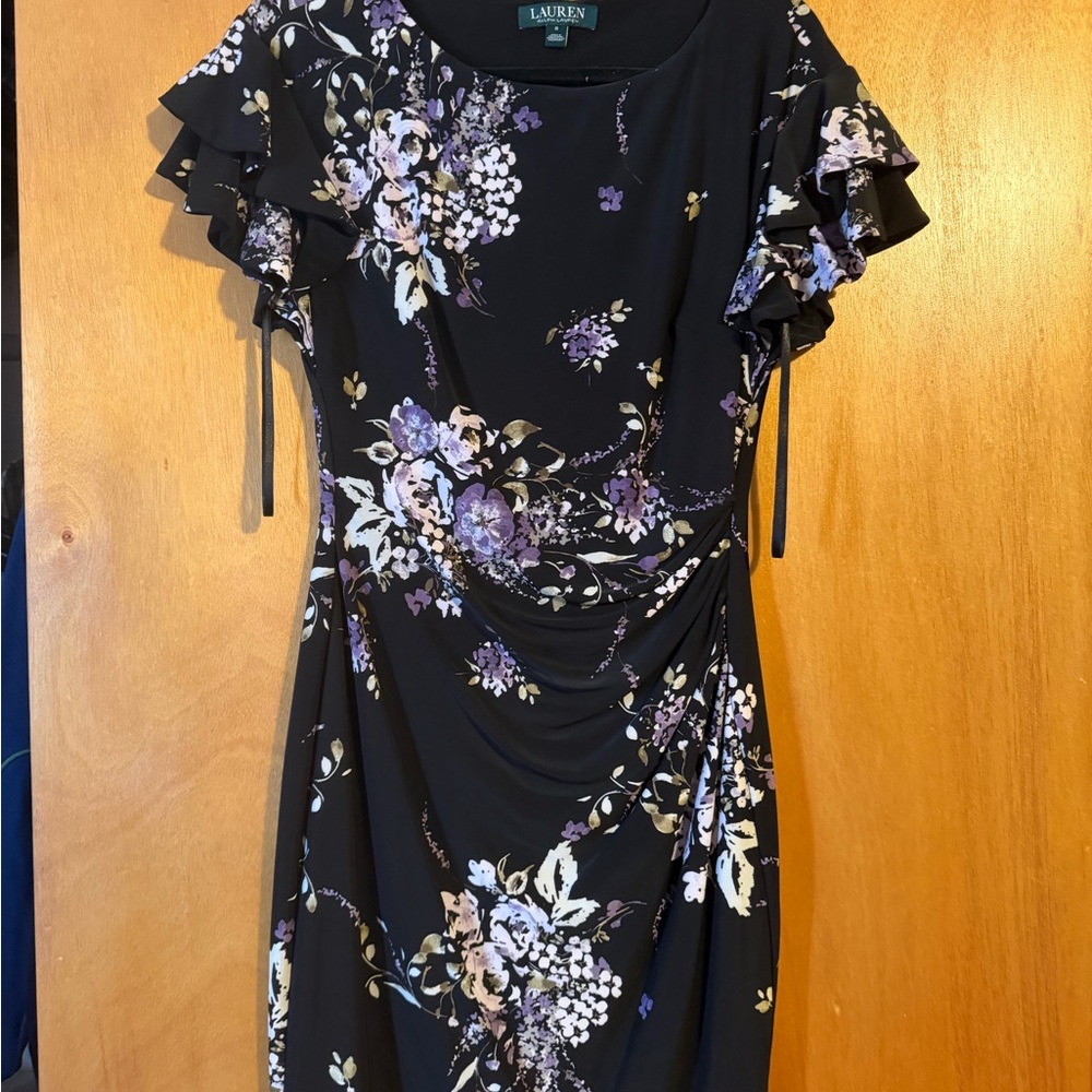 Ralph Lauren Black and Purple Floral Midi Dress